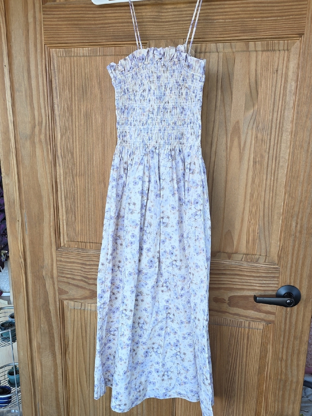 H&M Pale Lavender Floral Smocked Bodice Midi Dress 100% Cotton Small